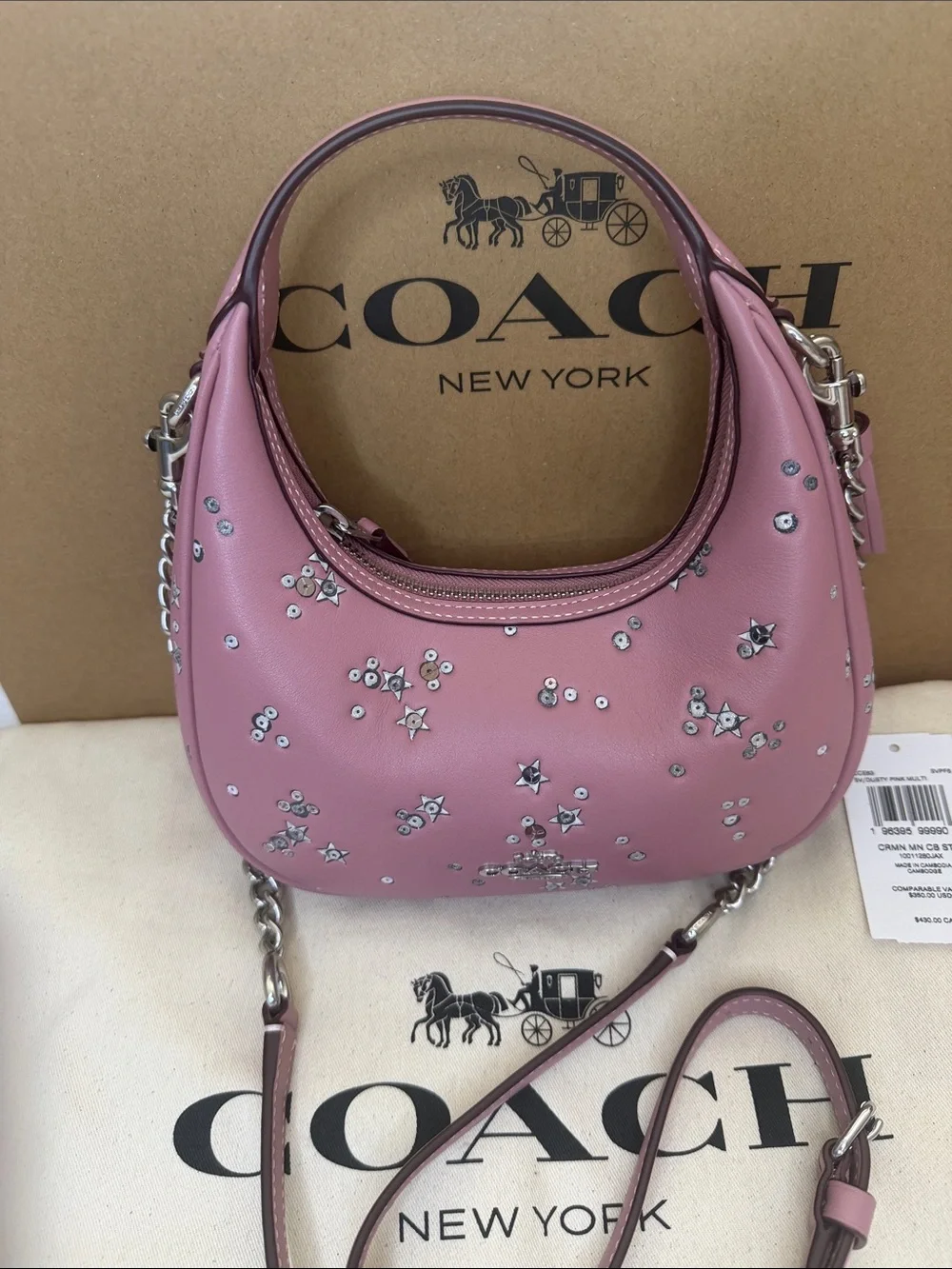 Coach Pink Star-Studded Mini Hobo Bag